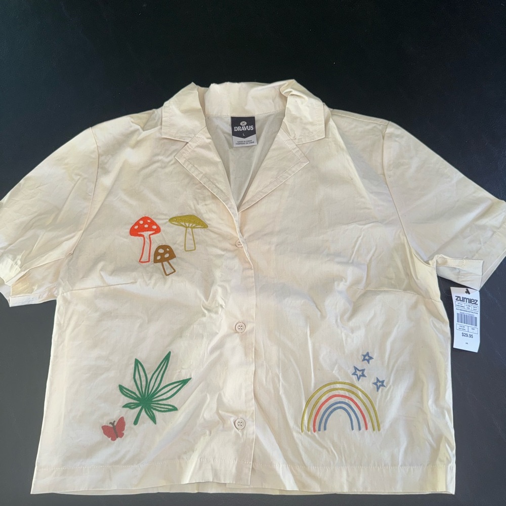 Dravus Cream Short-Sleeve Button-Down Shirt with Colorful Graphics